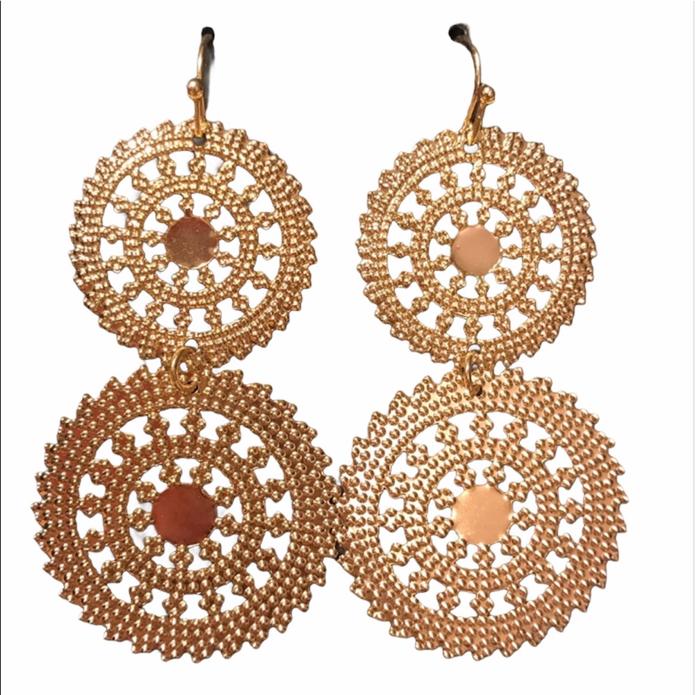 Earrings Gold Tone Dangling Discs Noir New Pierced
